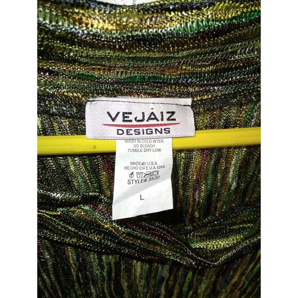 Vejaiz Designs Women’s Large Boat Neck 3/4 Sleeve Green Ripple Knit Top Art - Picture 4 of 7